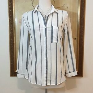 Forever 21 White and Navy Striped Blouse